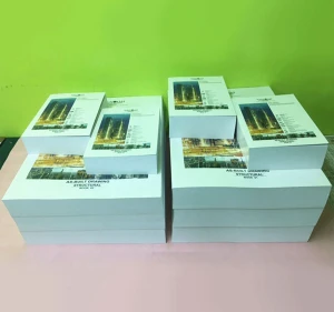 งานเย็บเล่มพับครึ่งทากาว ปริ้นสีลงปก + เคลือบ